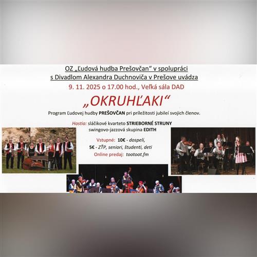 "OKRUHĽAKI" - program Ľudovej hudby Prešovčan a jej hostí